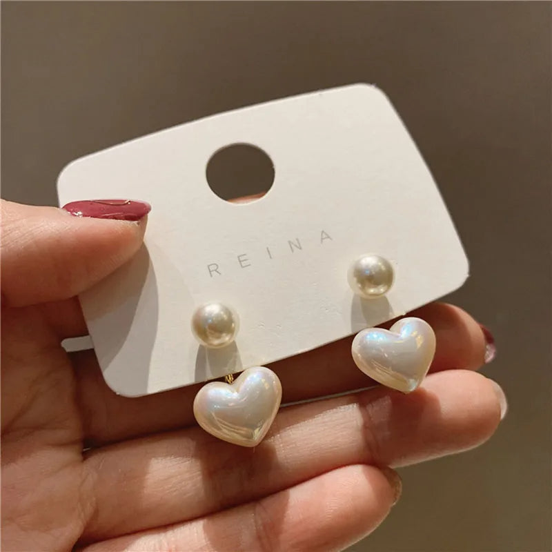 Women Heart Round Stud Earrings